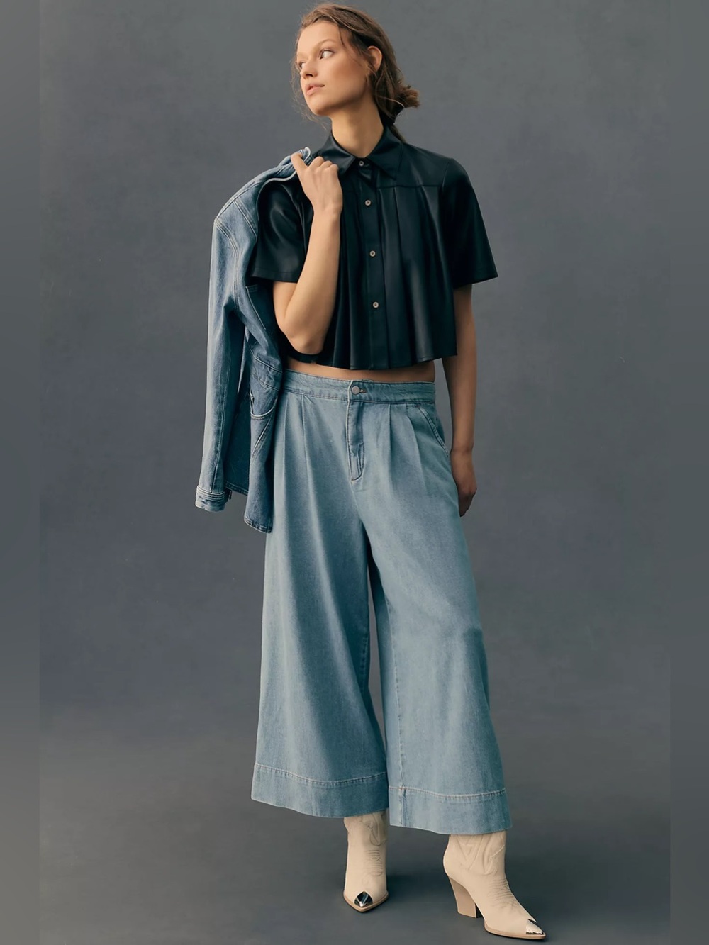 ANTHROPOLOGIE | Pilcro Pleated High-Rise Wide-Leg Culotte Jeans